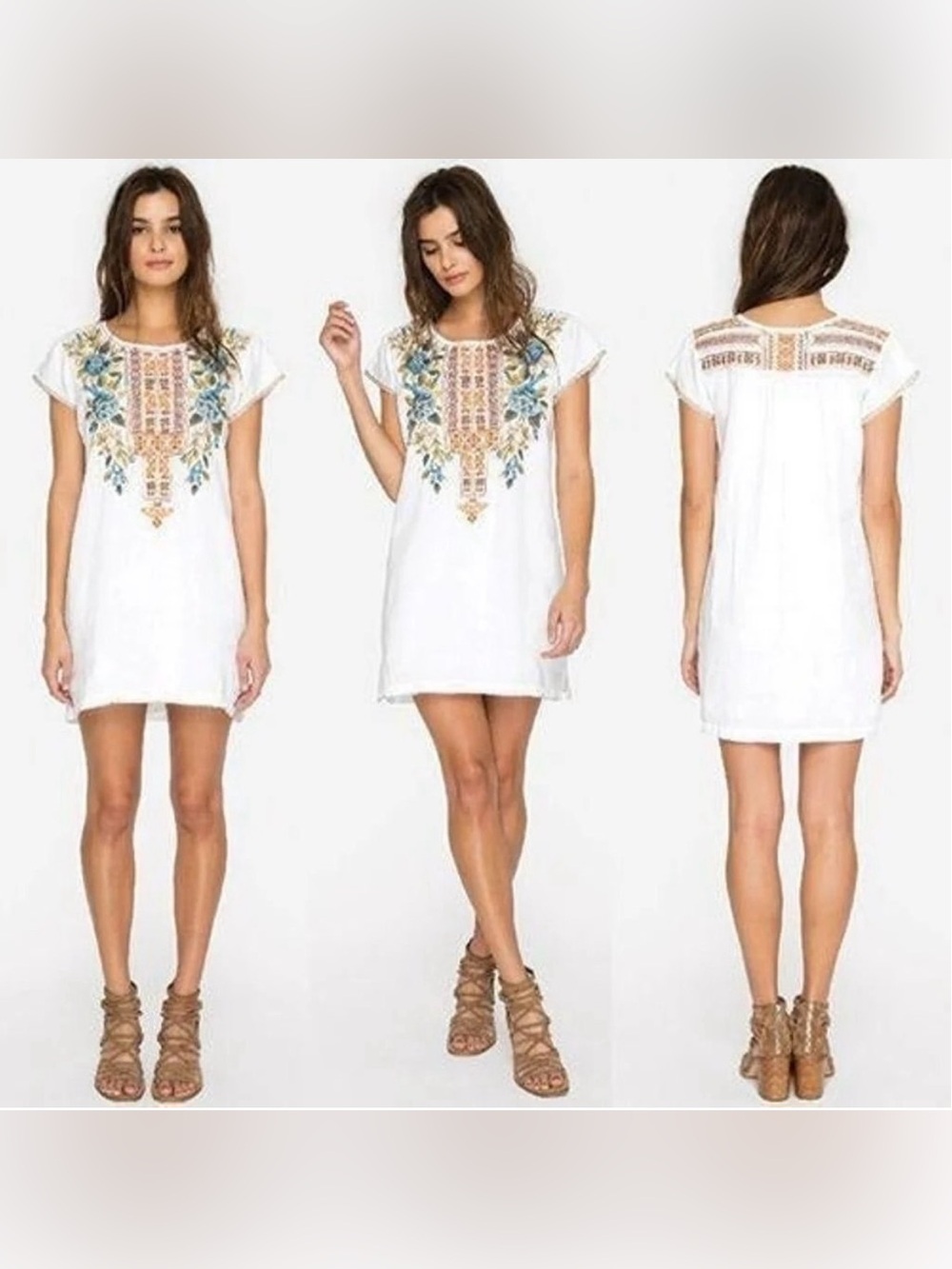 Johnny Was Hira Embroidered Linen Peasant Tunic Dress